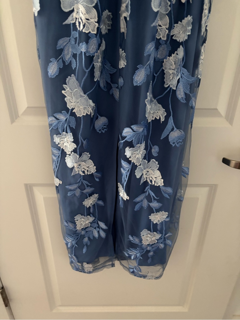 Adrianna Papell Floral Cascading Column Gown French Blue Multi 12 - Picture 7 of 12